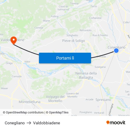 Conegliano to Valdobbiadene map