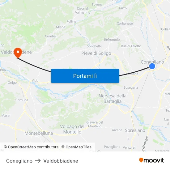 Conegliano to Valdobbiadene map