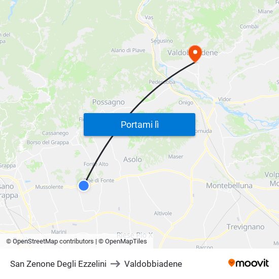 San Zenone Degli Ezzelini to Valdobbiadene map