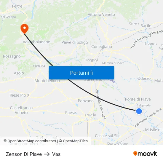 Zenson Di Piave to Vas map