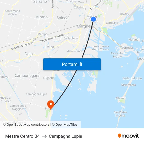 Mestre Centro B4 to Campagna Lupia map