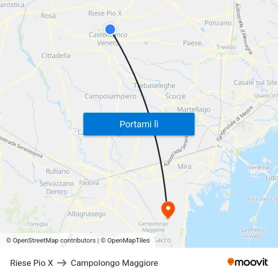 Riese Pio X to Campolongo Maggiore map