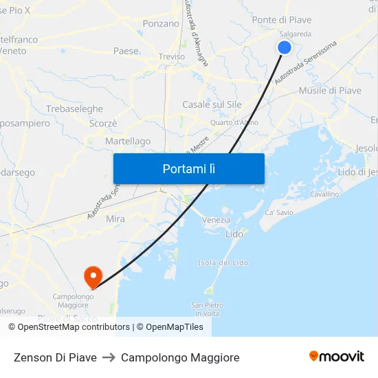 Zenson Di Piave to Campolongo Maggiore map