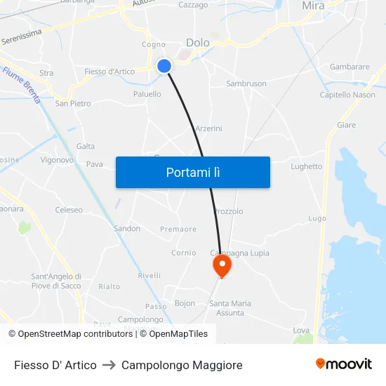 Fiesso D' Artico to Campolongo Maggiore map