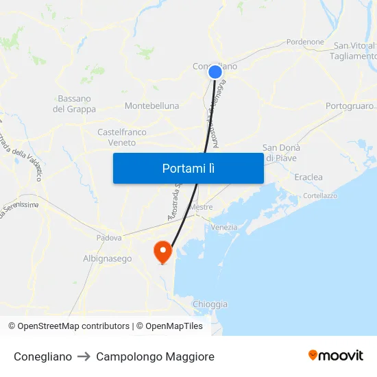 Conegliano to Campolongo Maggiore map