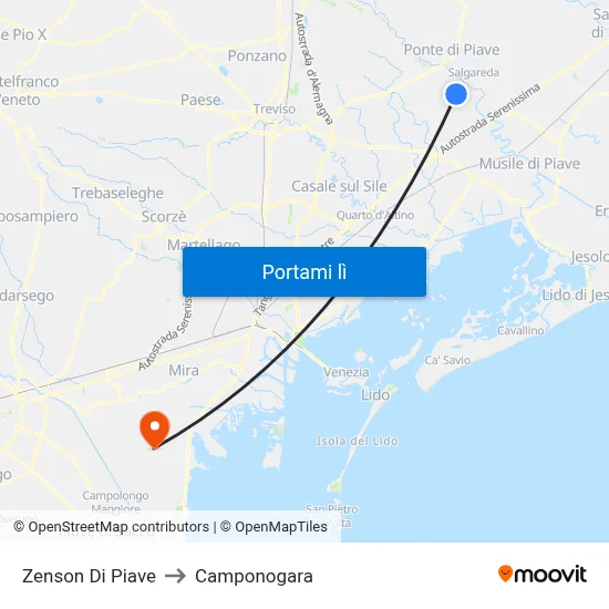Zenson Di Piave to Camponogara map