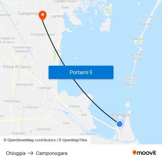 Chioggia to Camponogara map