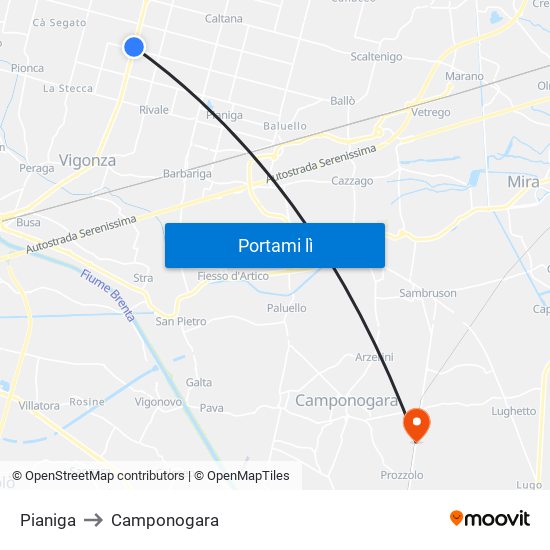 Pianiga to Camponogara map