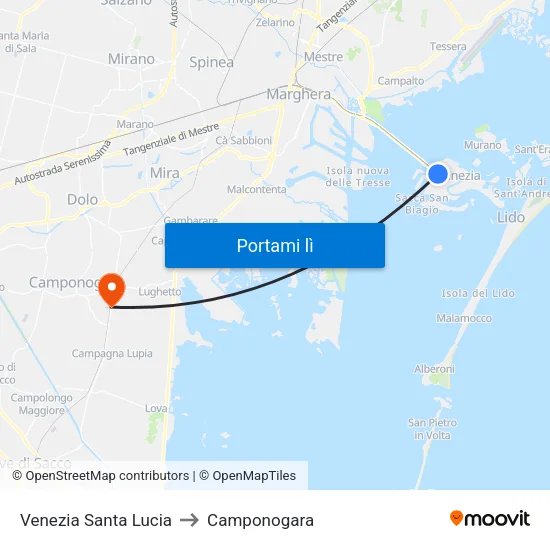 Venezia Santa Lucia to Camponogara map