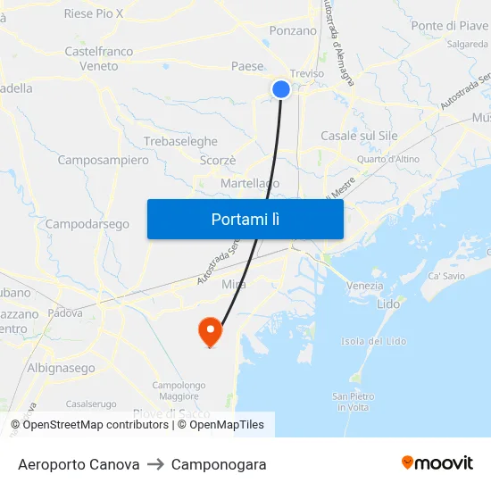 Aeroporto Canova to Camponogara map