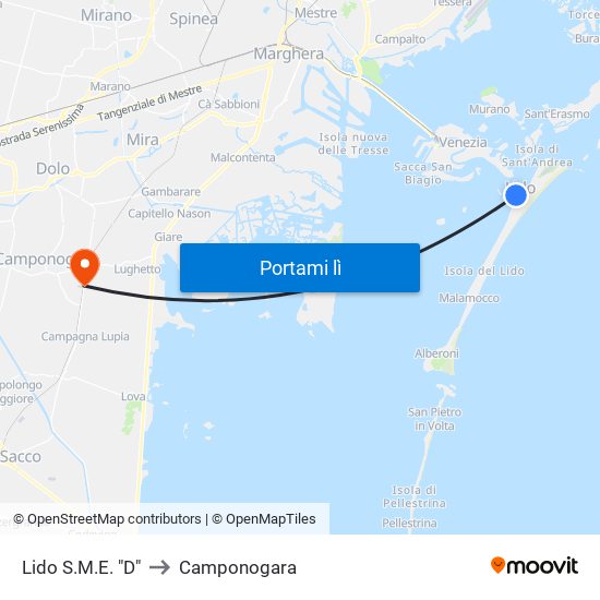 Lido S.M.E. "D" to Camponogara map