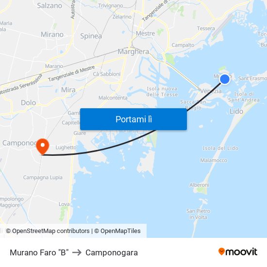 Murano Faro "B" to Camponogara map