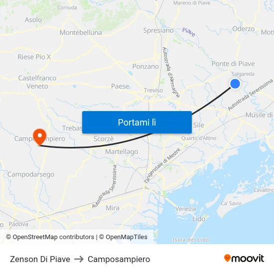 Zenson Di Piave to Camposampiero map