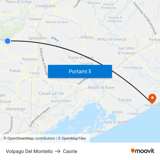 Volpago Del Montello to Caorle map