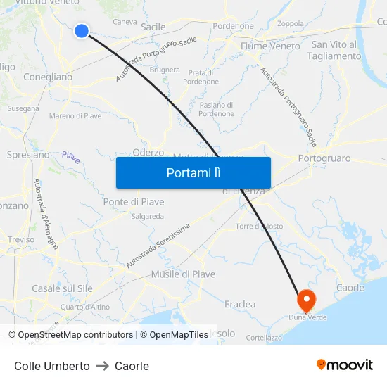 Colle Umberto to Caorle map