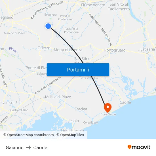 Gaiarine to Caorle map