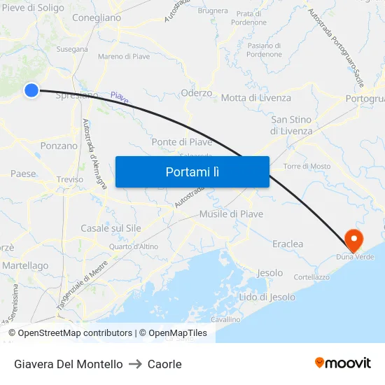 Giavera Del Montello to Caorle map