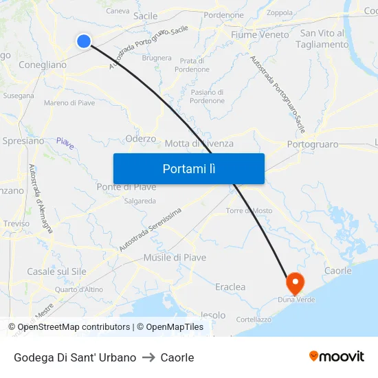 Godega Di Sant' Urbano to Caorle map