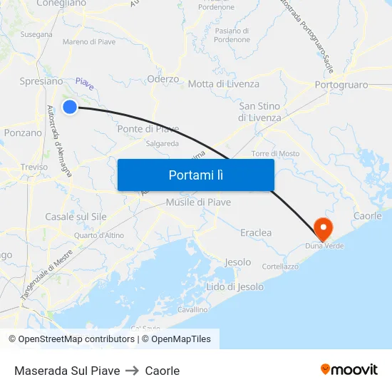 Maserada Sul Piave to Caorle map