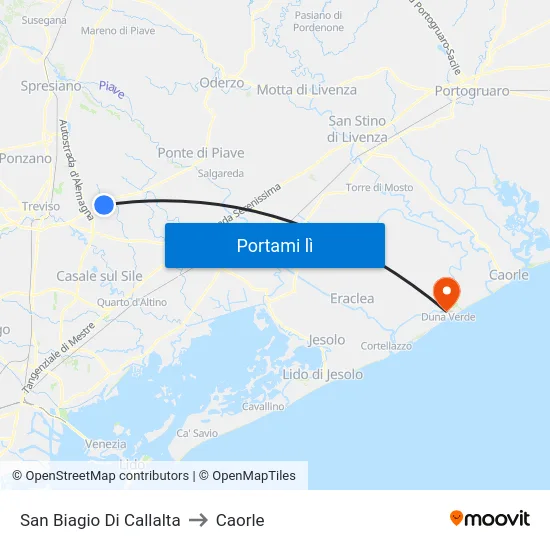 San Biagio Di Callalta to Caorle map