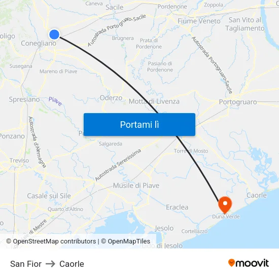 San Fior to Caorle map