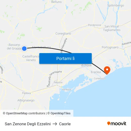 San Zenone Degli Ezzelini to Caorle map