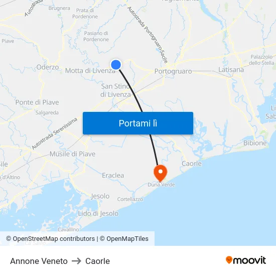 Annone Veneto to Caorle map
