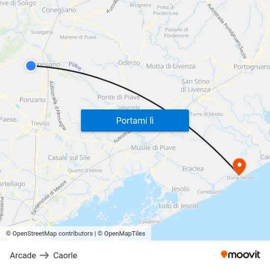 Arcade to Caorle map