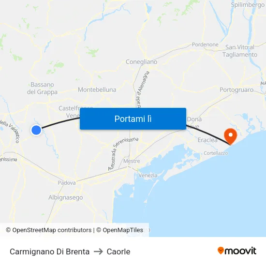 Carmignano Di Brenta to Caorle map