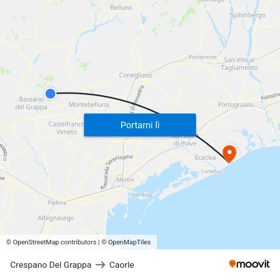 Crespano Del Grappa to Caorle map