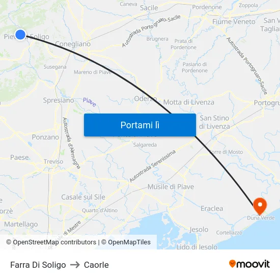 Farra Di Soligo to Caorle map