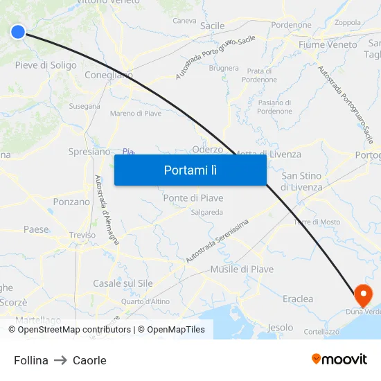 Follina to Caorle map