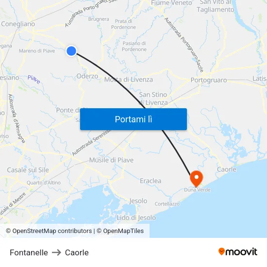 Fontanelle to Caorle map