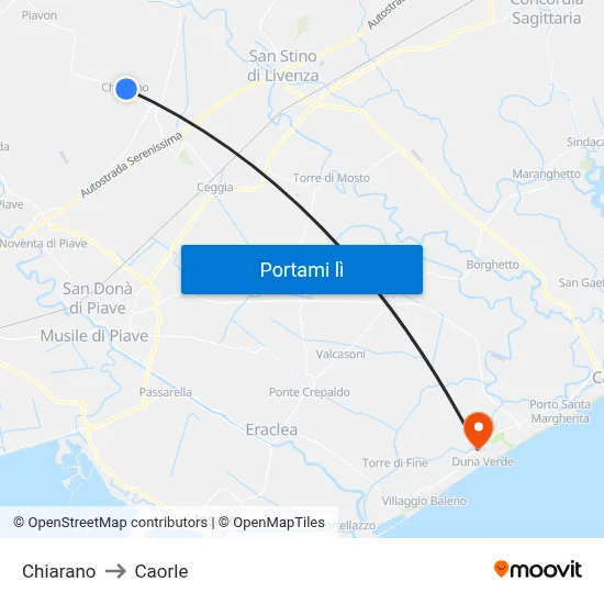 Chiarano to Caorle map