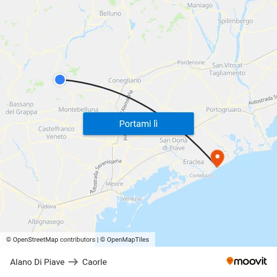Alano Di Piave to Caorle map