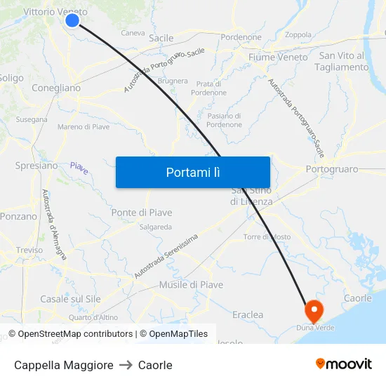 Cappella Maggiore to Caorle map