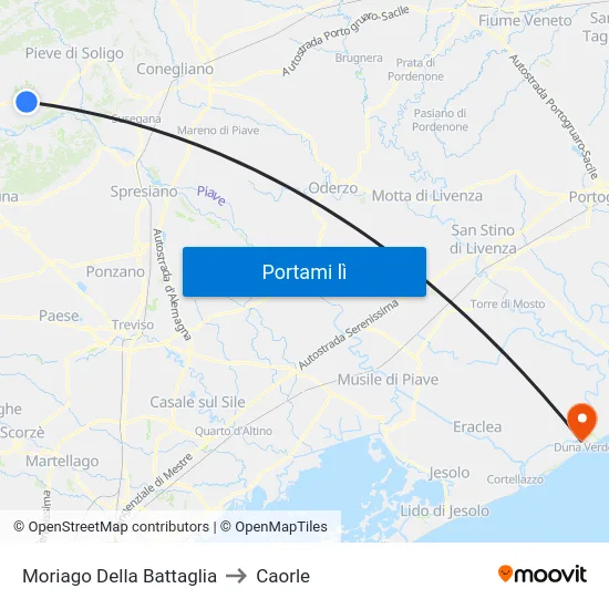 Moriago Della Battaglia to Caorle map