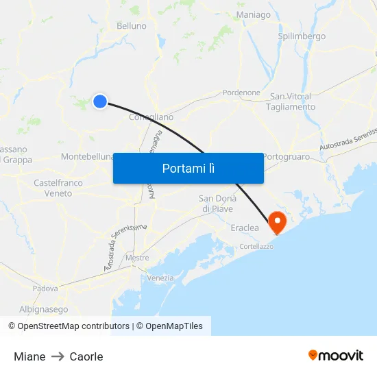 Miane to Caorle map
