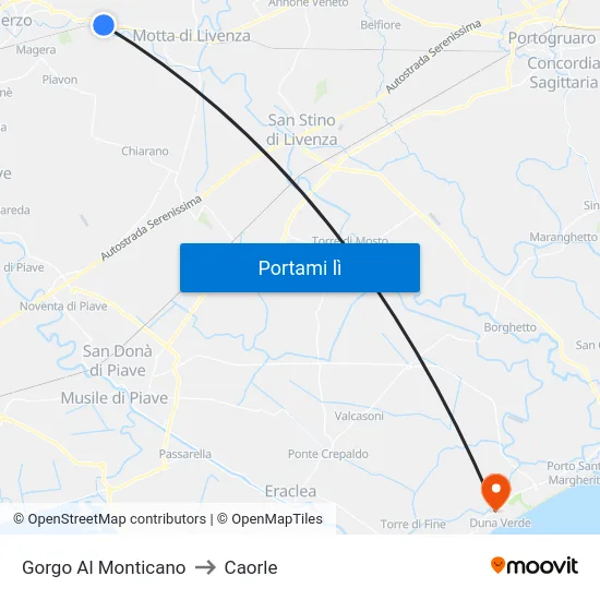 Gorgo Al Monticano to Caorle map