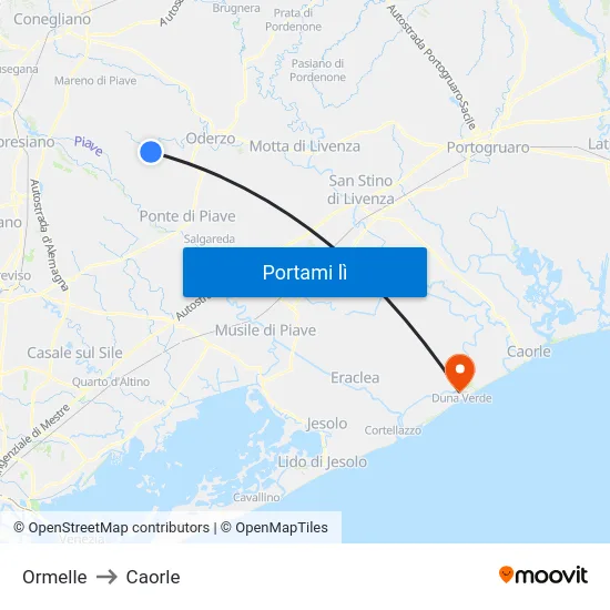 Ormelle to Caorle map