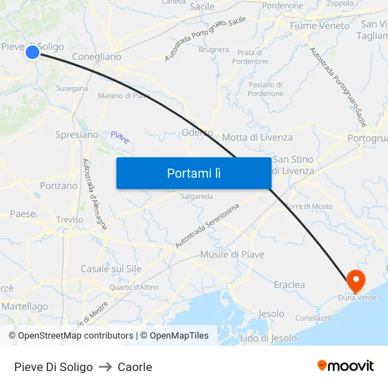 Pieve Di Soligo to Caorle map