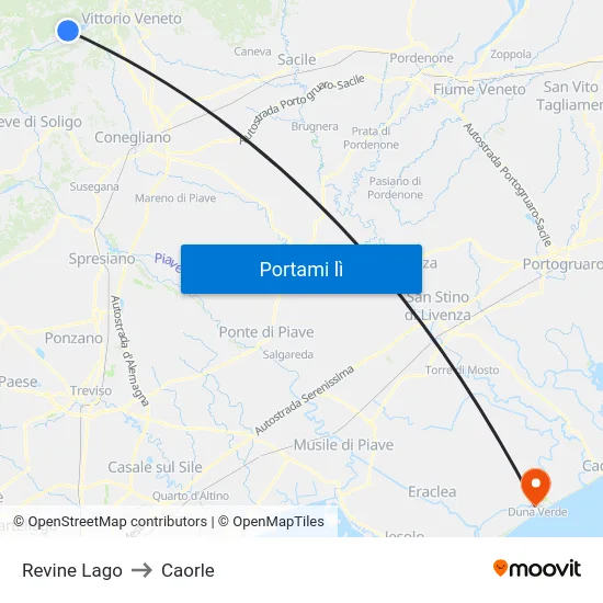 Revine Lago to Caorle map