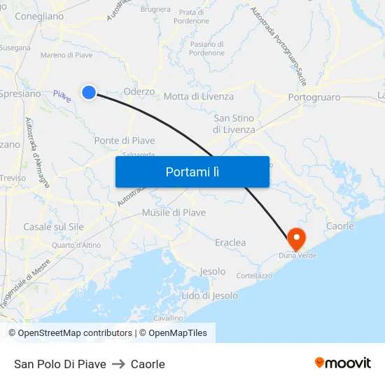 San Polo Di Piave to Caorle map