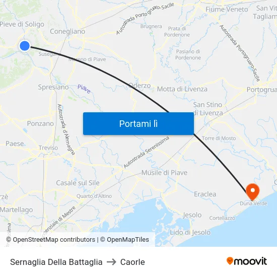 Sernaglia Della Battaglia to Caorle map