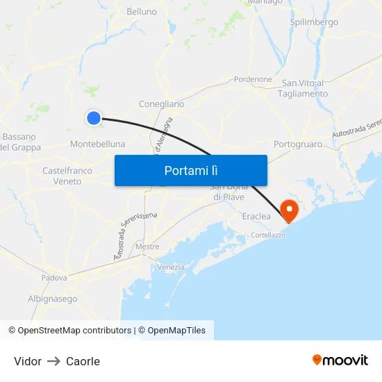 Vidor to Caorle map