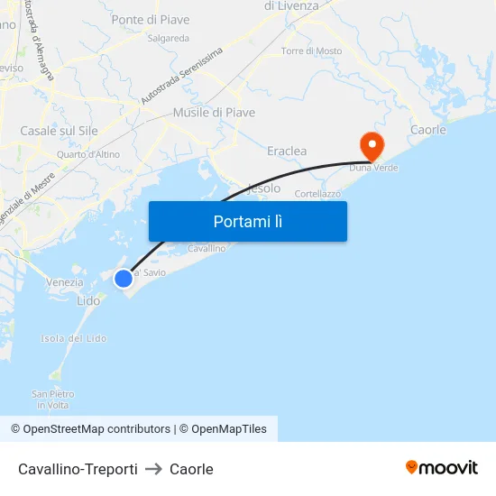Cavallino-Treporti to Caorle map