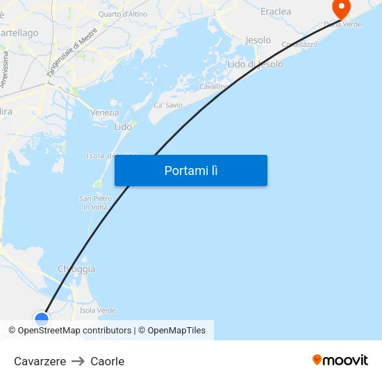 Cavarzere to Caorle map