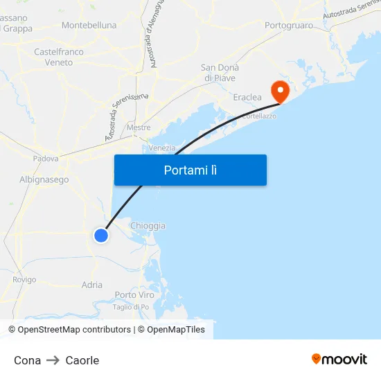 Cona to Caorle map
