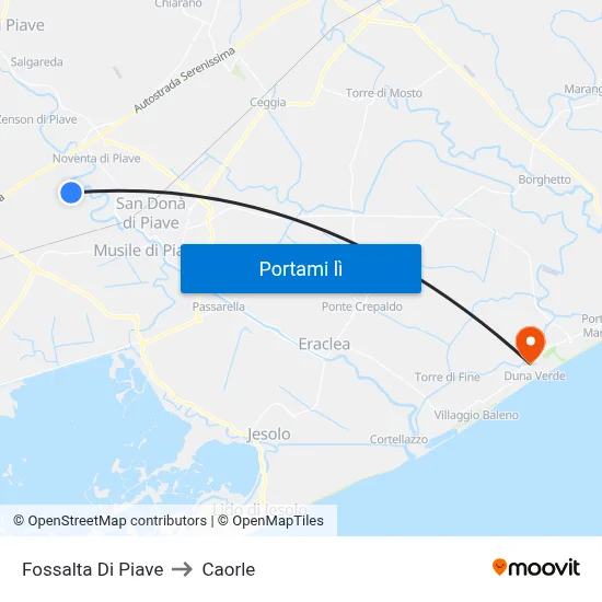 Fossalta Di Piave to Caorle map