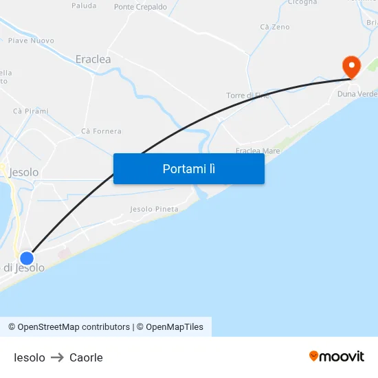 Iesolo to Caorle map
